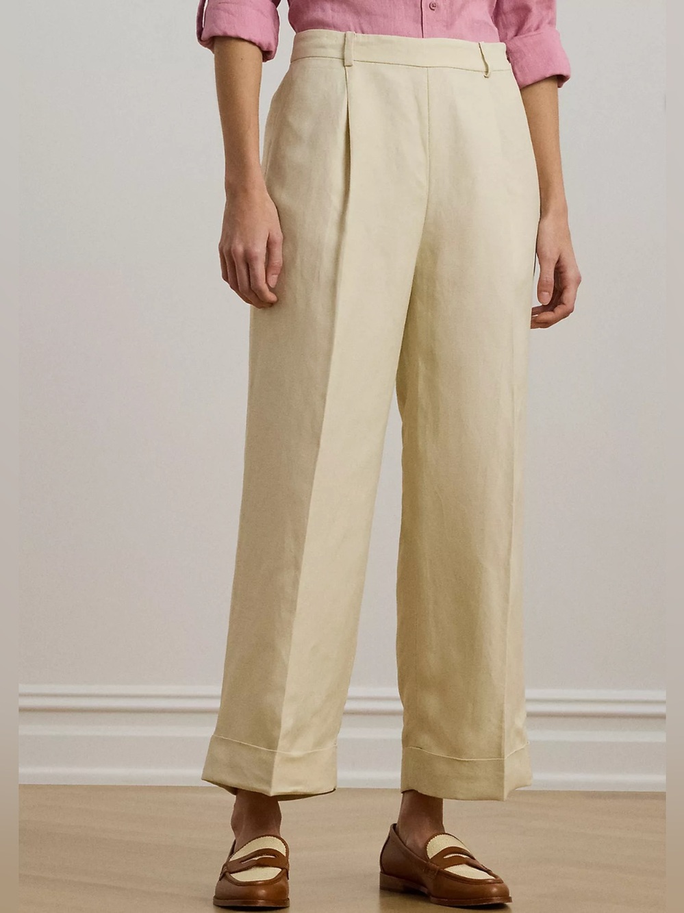 Lauren Ralph Lauren Linen Blend Twill Wide Leg Pant Size 6